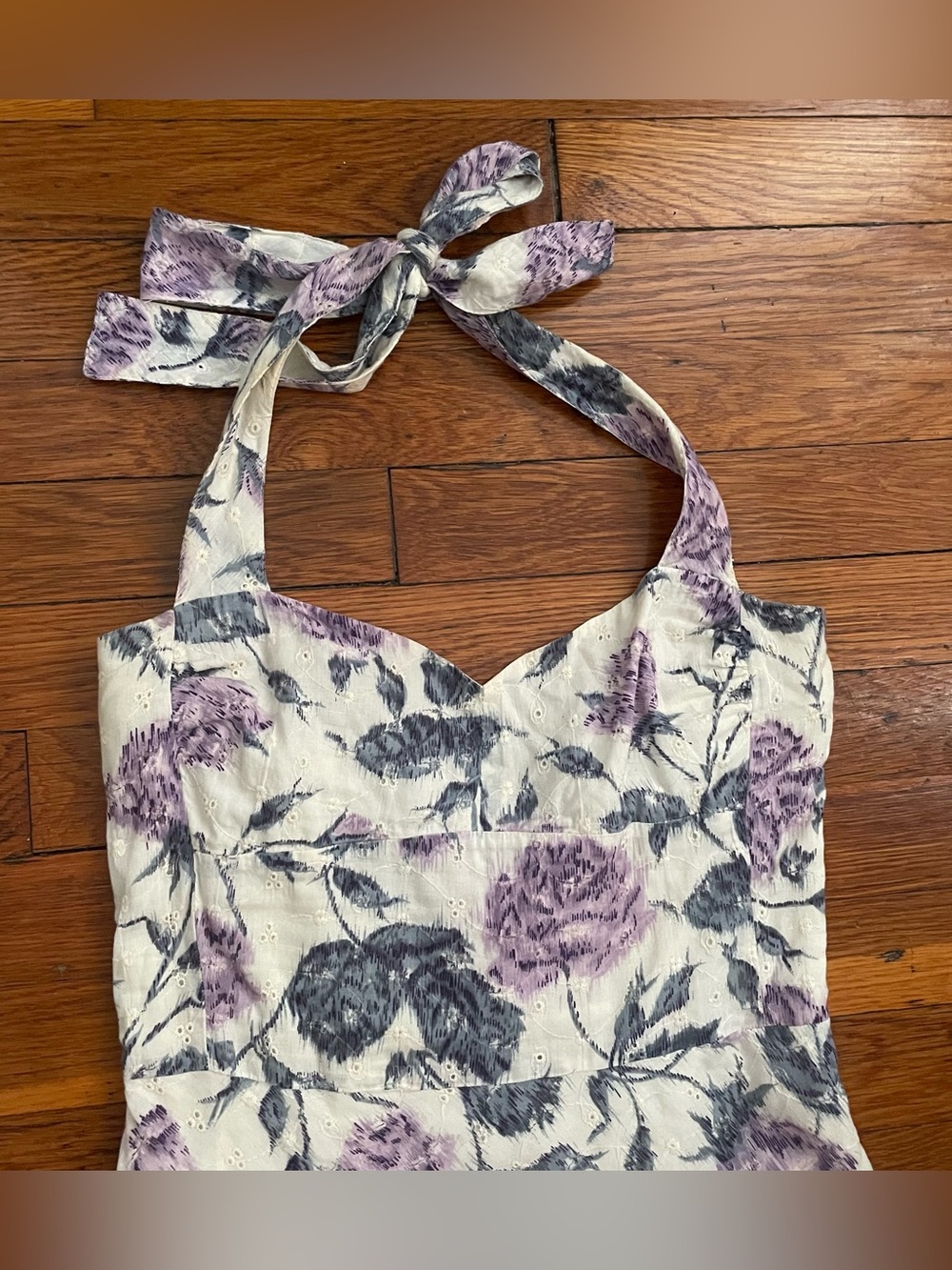 Odille Anthropologie White and purple floral eyelet tiered midi dress size 2 - Picture 3 of 11
